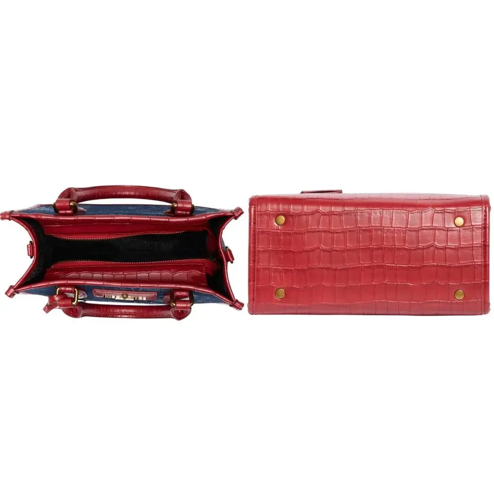 Kurt Geiger London Small Chiswick Croc Embossed Trim Denim Tote
